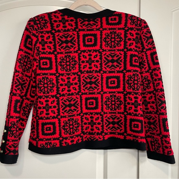 🎄Vintage 80s Red Faux Quilted Button Black/Red Secretary Jacket Top Made in USA - Picture 4 of 10